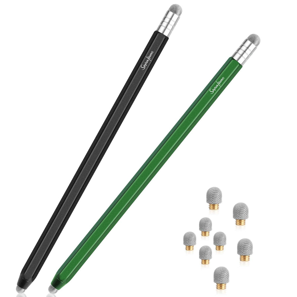 [Australia - AusPower] - StylusHome Stylus for Touch Screens (2 Pcs), High Sensitivity 2 in 1 Fiber Tips Pen with 8 Extra Replaceable Tips, Stylus for iPad iPhone Tablets Samsung All Universal Touch Screen (Black & Green) 