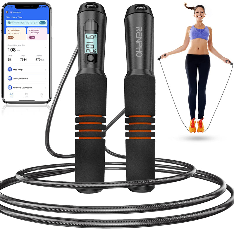 [Australia - AusPower] - RENPHO Smart Jump Rope, Fitness Skipping Rope with APP Data Analysis, Workout Jump Ropes for Home Gym, Crossfit, Jumping Rope Counter for Exercise for Men, Women 