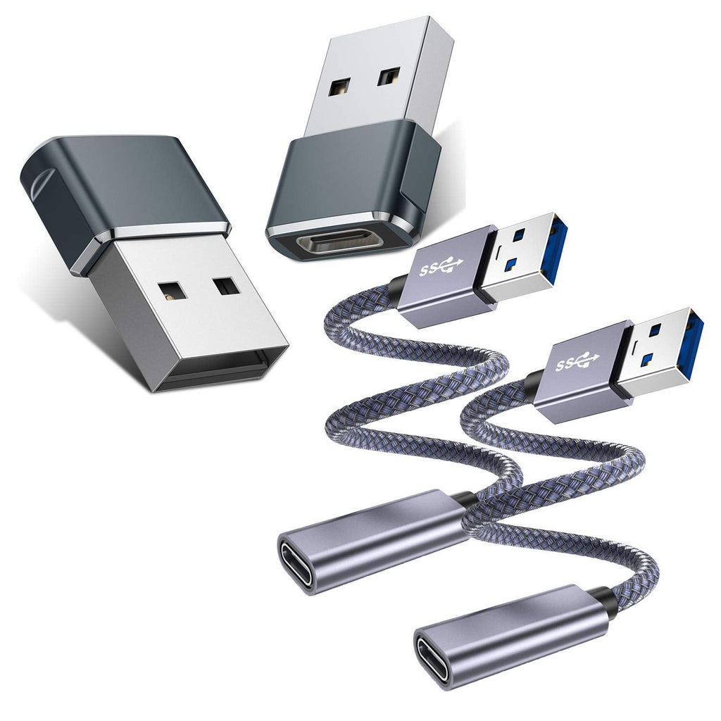 [Australia - AusPower] - USB C Female to A Male Adapter Bundle with Type C to A 3.0 Connector,Compatible with iPhone 11 12 Mini Pro Max,iPad 8 Air 4,Samsung Galaxy Note 10 S20 Plus Ultra (2 Adapters and 2 Cable-Adapters) 