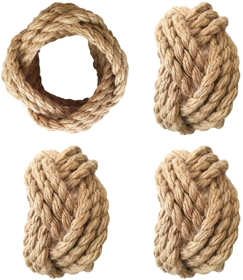 [Australia - AusPower] - Nautical Napkin Rings Set Of 4,Jute Rope Napkin Ring -Burlap Napkin Rings set for Harvest, Thanksgiving, Christmas, Farmhouse, Beach, Party decoration, wedding, Dining Table etc. (4) 