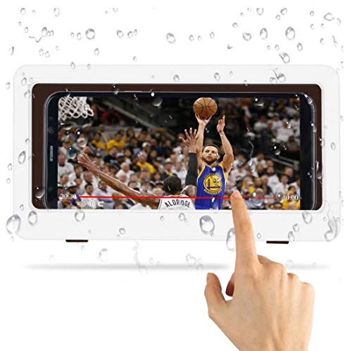 [Australia - AusPower] - Wall Mounted Mobile Phone Holder, Well Designed for Bathroom and Shower Room. Waterproof, HD and Anti-Fog Touch Screen. Compatible with Mobile Phones Below 6.8 inches (White) 