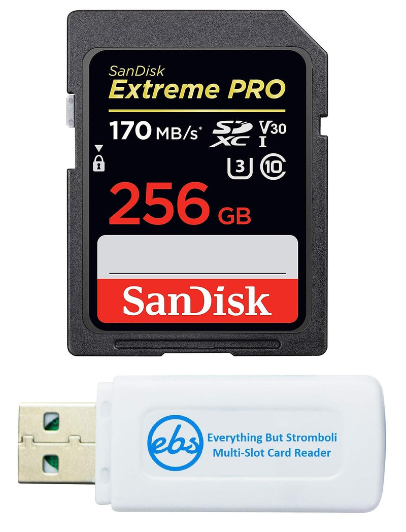 [Australia - AusPower] - SanDisk 256GB Extreme Pro SD Card SDXC UHS-I Card for Sony Alpha a7C, a6600, a6100, a6400 Camera (SDSDXXY-256G-GN4IN) U3 UHD Video Class 10 Bundle with (1) Everything But Stromboli Memory Card Reader 