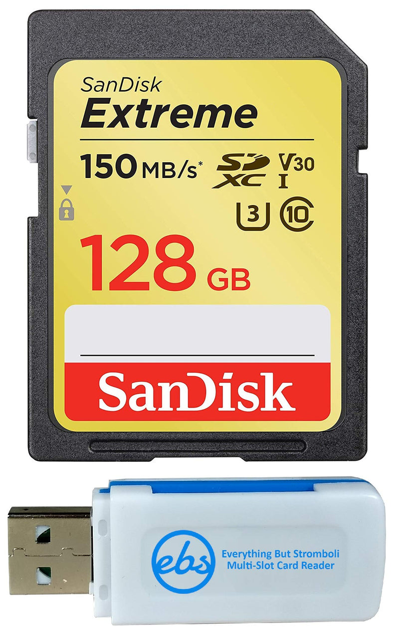 [Australia - AusPower] - SanDisk Extreme 128GB SD Memory Card Works with Sony Alpha a7C, a6600, a6100, a6400 Mirrorless Camera (SDSDXV5-128G-GNCIN) U3 SDXC UHS-I Bundle with (1) Everything But Stromboli Micro & SD Card Reader 