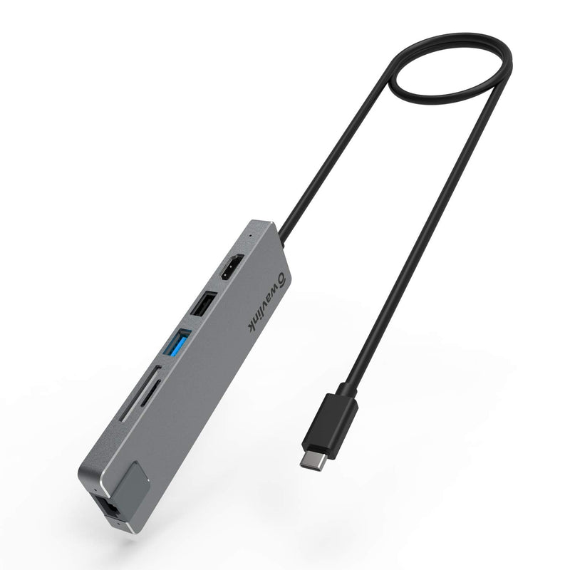 [Australia - AusPower] - WAVLINK USB C Hub, 7-in-1 Type C Adapter with 4K HDMI, RJ45 Gigabit Ethernet, USB 3.0, USB 2.0, SD/TF Card Reader, 100W PD Mini Docking Station for MacBook Pro/Air and USB-C Windows Laptops 7-in-1 HDMI+RJ45+100W 