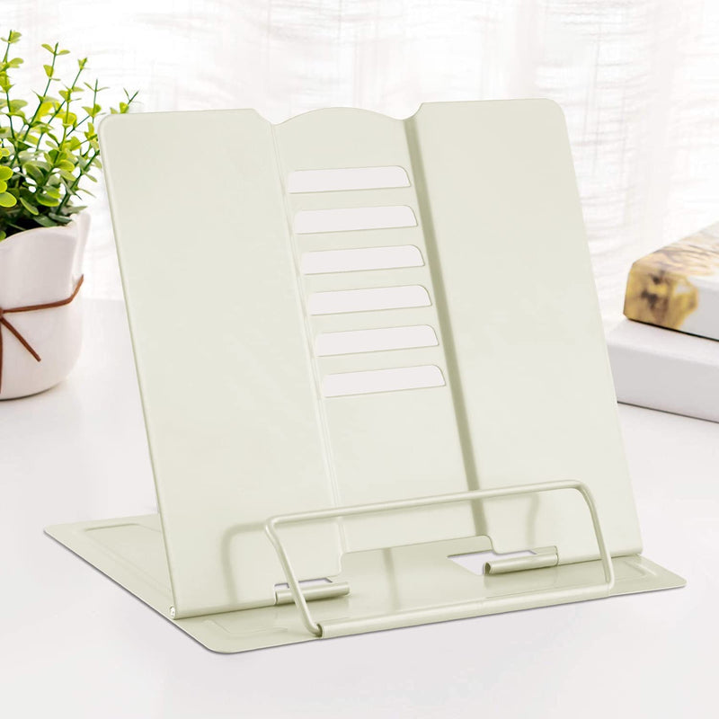 [Australia - AusPower] - MSDADA Book Stand Metal Reading Rest Book Holder Adjustable Cookbook Documents Holder Portable Sturdy Bookstands for Recipes Textbooks Tablet Music Books with Page Clips Gifts for Girls (Milky White) Milky White 