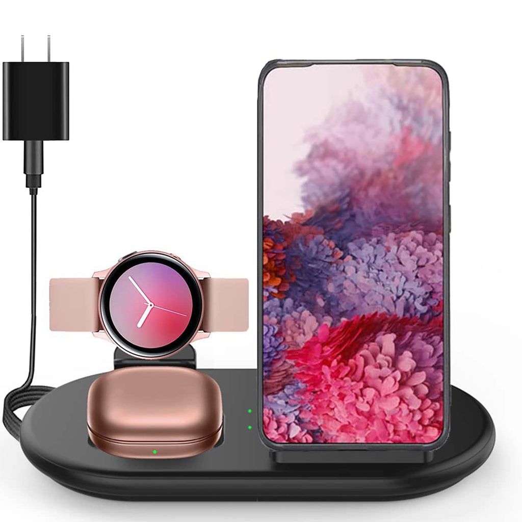 [Australia - AusPower] - Wireless Charging Station for Samsung, 3 in 1 Wireless Charger Compatible with Samsung Galaxy Z Flip 3/Z Fold 3/S22/S21/S20/S10, Galaxy Watch 3/1/Active 2 1/Galaxy Buds, iPhone 13 12 Pro Max (Black) Black 