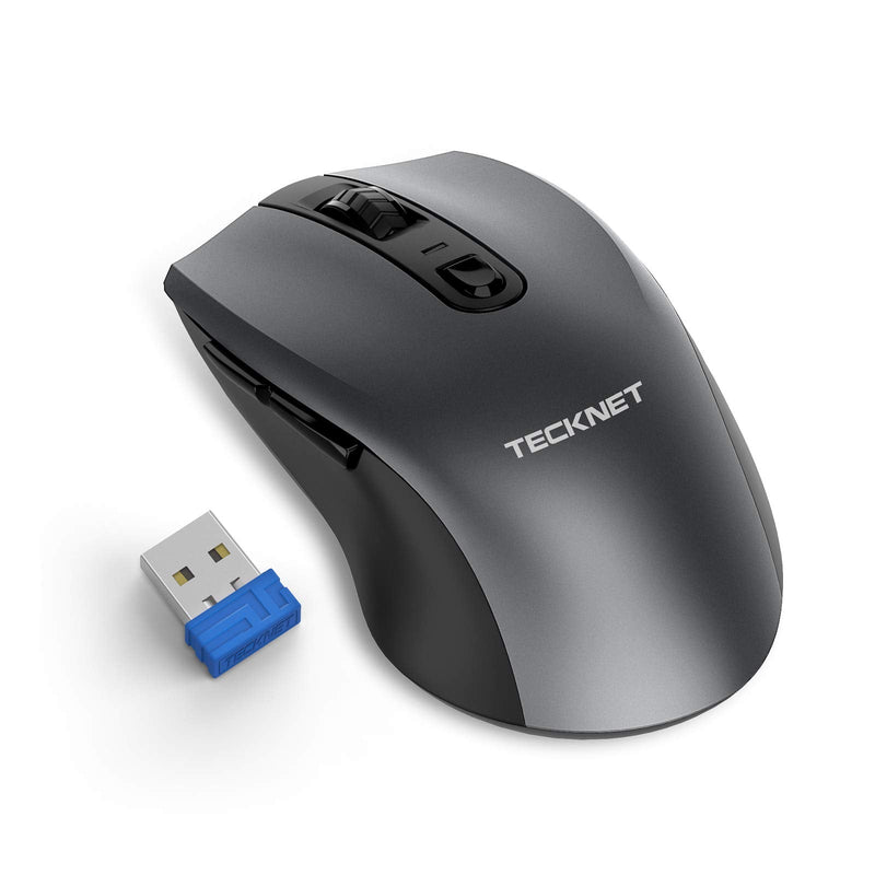 [Australia - AusPower] - TECKNET Wireless Mouse, 2.4G USB Mouse, Computer Mouse with 6 Level Adjustable DPI , USB Nano Receiver Cordless Mouse for Laptop, Windows, Chromebook, Office PC (Grey) 