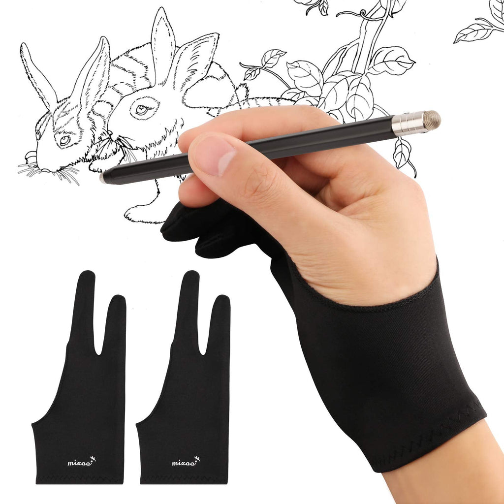 [Australia - AusPower] - Mixoo Artist Gloves for Drawing Tablet 2 Pack - Palm Rejection Drawing Gloves with Two Fingers for Paper Sketching, iPad, Graphics Painting, Good for Left and Right Hand (L) L 