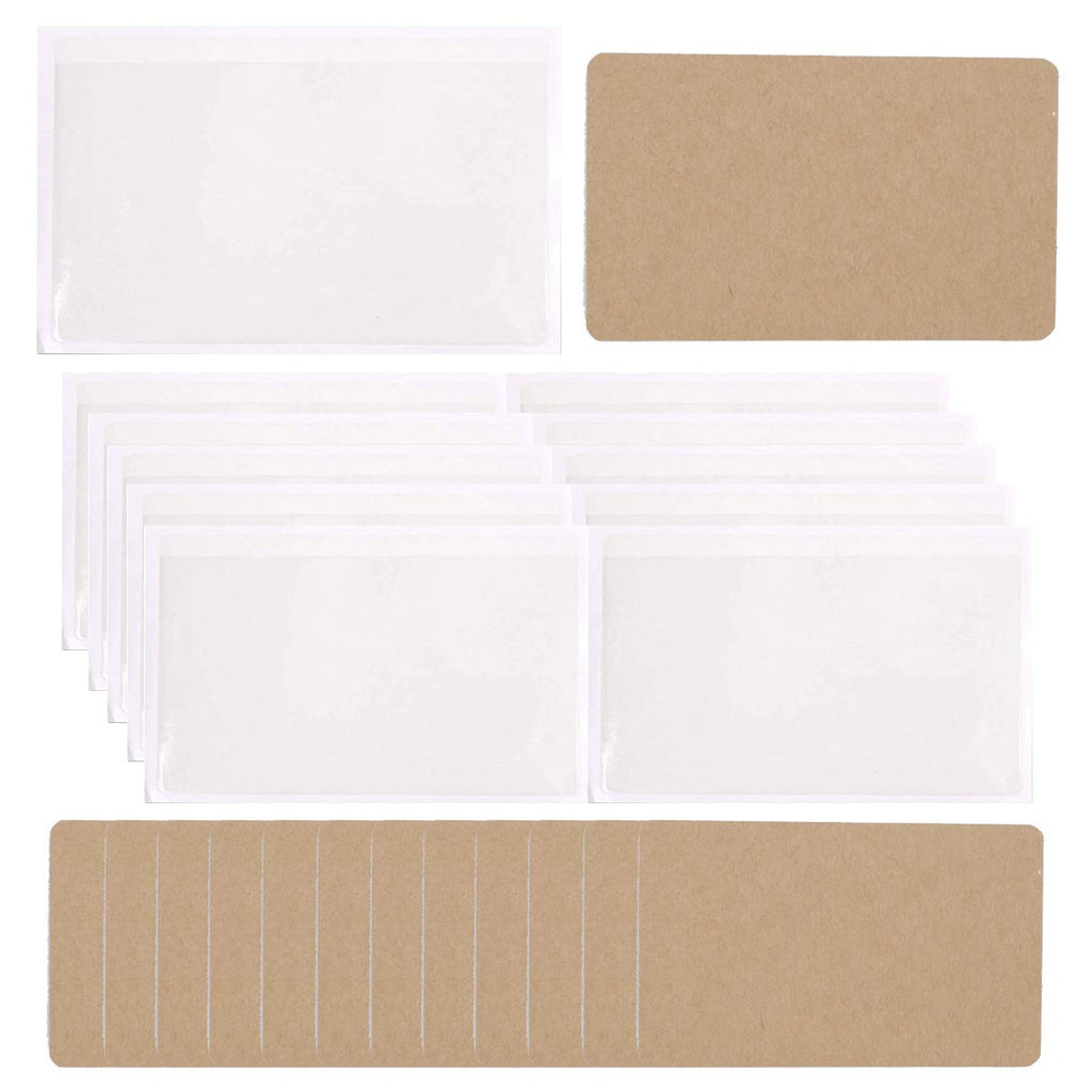 [Australia - AusPower] - Clear Plastic Self-Adhesive Index Card Holder Library Card Pockets Label Holders Top Open for Loading Business Cards and Photos Organization and Protection with Blank Kraft Paper Card 30 Pack 