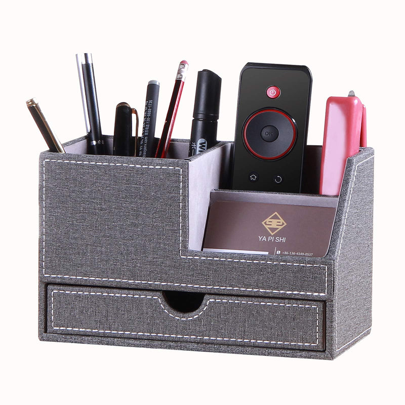 [Australia - AusPower] - BLIECEN Leather Art Supply Organizer with Drawer,Pen Holder,Pencil Cup/Tray/Caddy,Desktop Office Supplies Oragnizers Storage Box for Stationery,Mail,Colored Pencils,Markers, Crayon,Paint Brushes large Grey 
