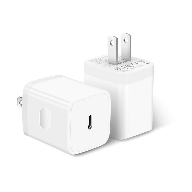 [Australia - AusPower] - 20W USB C Fast Charger Adapter Compatible With iPhone 12/12 Mini/12 Pro/12 Pro Max, PD 3.0 Wall Charging Block Cube Compatible With iPhone 11/Pro Max, XS/XR/X, 8, iPad Pro, Galaxy S20/Note 20 (2-Pack) 