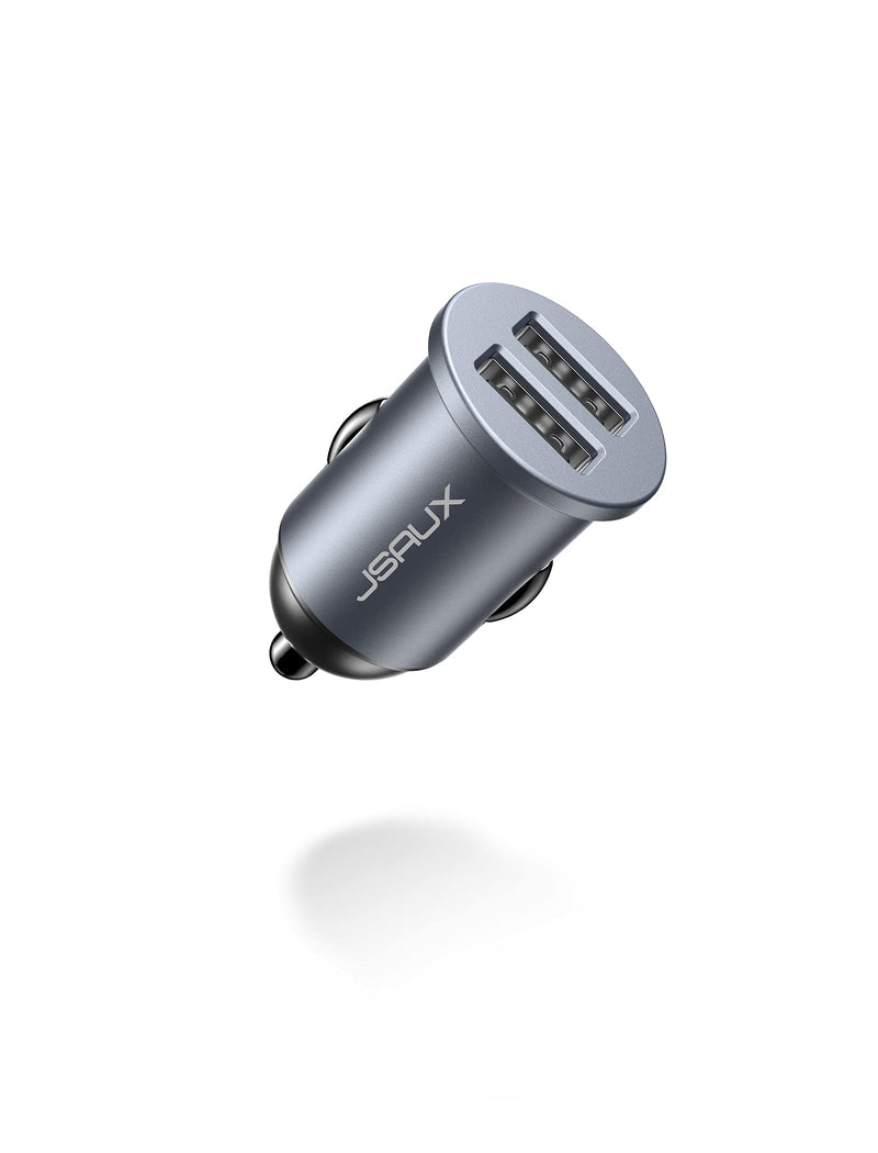 [Australia - AusPower] - Mini Car Charger, JSAUX 24W/4.8A Dual USB Port Small Cigarette Lighter Adapter, All Metal Car Adapter Compatible with Samsung Galaxy S10/S9/S8 Plus, Note 9/8, iPhone 7/8 Plus/X/XR/XS/XS Max-Grey Grey 
