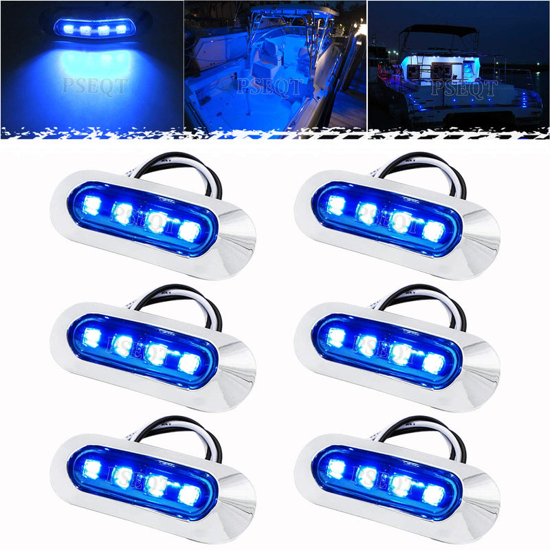 [Australia - AusPower] - PSEQT 3.8'' Waterproof Boat Marine LED Lights Courtesy Interior Deck Light Navigation Transom Stern Cabin Lighting for Pontoon Fishing Boat Kayak Sailboat Bass Boat Vessel 12V 24V (Blue 6Pcs) 6PCS Blue 
