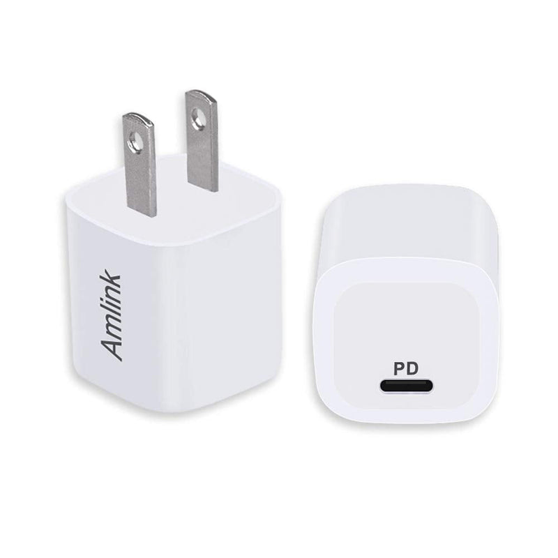 [Australia - AusPower] - AMLINK 20W USB Type C Wall Charger Block, Mini USB Fast Charger PD Quick Charge 3.0 Wall Charger for iPhone 13/13 Mini/13 Pro/13 Pro Max/12 Pro/11, Galaxy, Pixel 4/3, iPad/iPad Mini (2-Pack) 