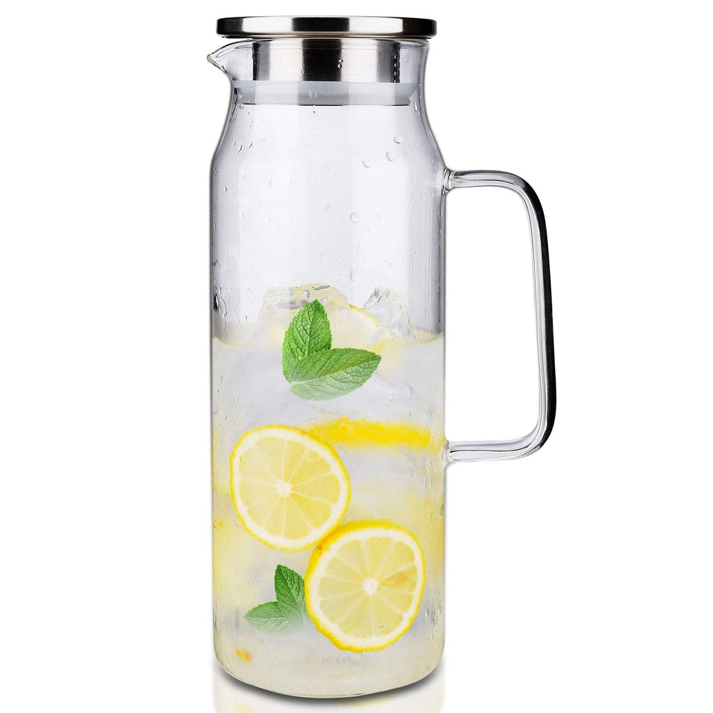 [Australia - AusPower] - Glass Pitcher with Lid and Handle, 50 oz/1500ml Water Pitcher, Pitcher for Ice Tea and Homemade Juice, Heat Resistant Borosilicate Glass Carafe for Hot/Cold Water. 