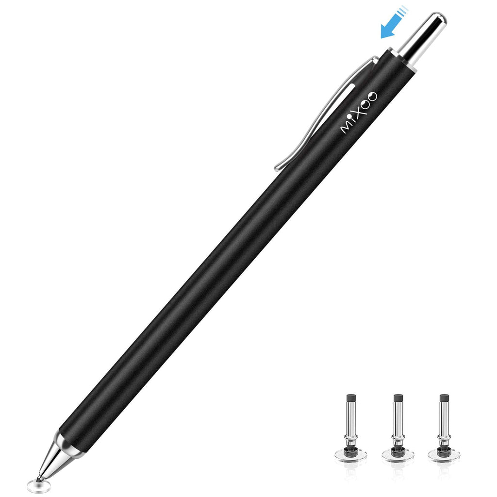 [Australia - AusPower] - Mixoo Retractable Stylus for Touch Screens - High Sensitivity Universal Stylus Touch Screen Pen with 3 Replaceable Disc Tips for iPad iPhone and All Other Capacitive Tablets & Cell Phones (Black) Black 