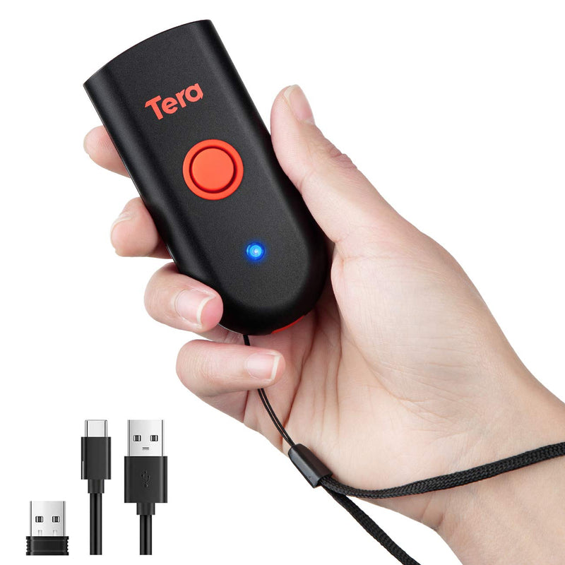 [Australia - AusPower] - Tera Wireless Barcode Scanner, Waterproof Shockproof Mini Pocket 2D Scanner, 3-in-1 Bluetooth 5.0 & USB Wired & 2.4G Bar Code Reader Portable 2D QR Image Scanner Work with iOS, Windows, Android 1100D 