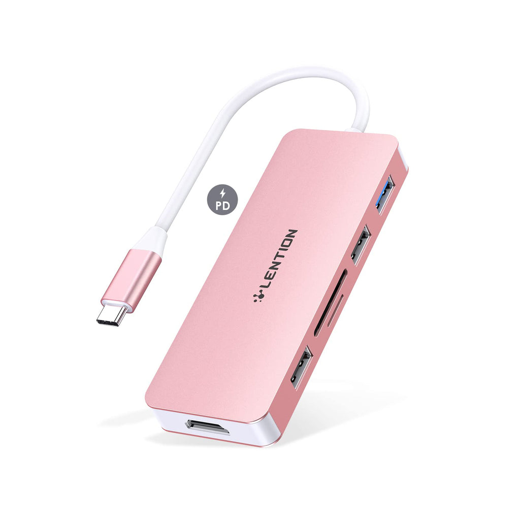 [Australia - AusPower] - LENTION USB C Hub with 4K HDMI, SD/Micro SD Card Reader, USB 3.0, USB 2.0 and Charging Compatible 2022-2016 MacBook Pro, New Mac Air/Surface, More, Stable Driver Certified Adapter (CB-C17, Rose Gold) 