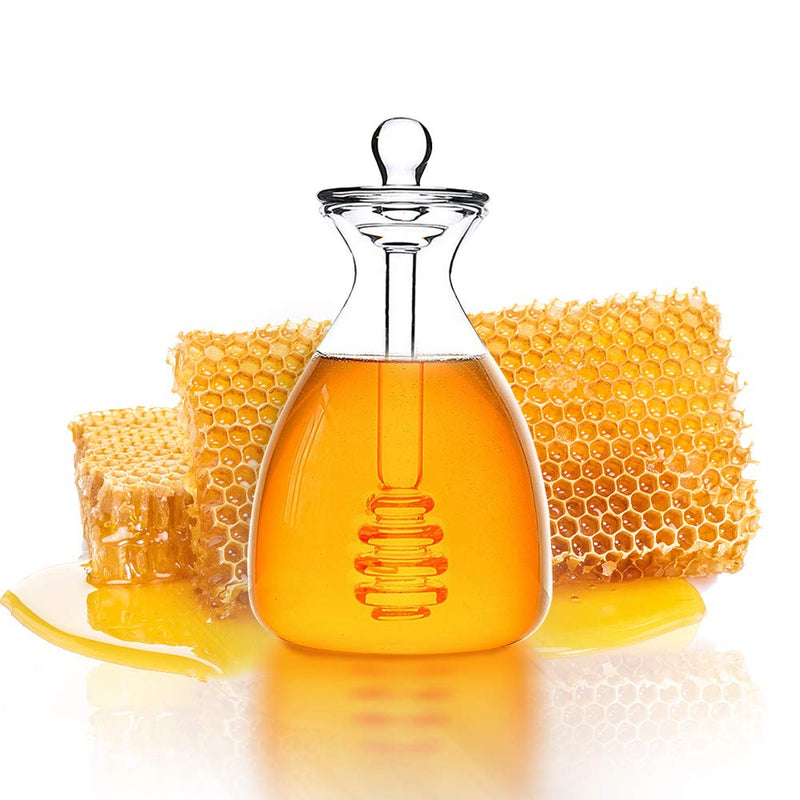 [Australia - AusPower] - TOFOAN Crystal Beehive Honey Jar - Glass Honey Pot with Dipper and Lid Cover for Home Kitchen Store Honey and Syrup, Clear Gorgeous Bee Decor, Honey Container 14 Ounces 