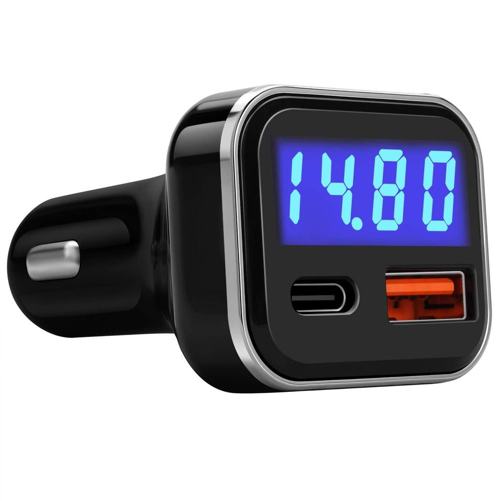 [Australia - AusPower] - USB C Car Charger Adapter with Voltage Meter Battery Monitor, 30W Cigarette Lighter Type C Fast Charge Power Delivery & Quick Charge 3.0 with LED Display Compatible With iPhone 12, Galaxy S10, Pixel 4 