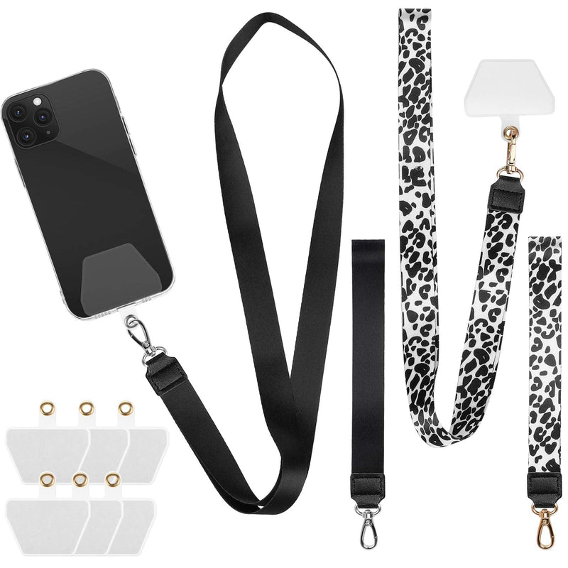 [Australia - AusPower] - Frienda 10 Pieces Phone Lanyard Patch Cell Phone Lanyard Pad Phone Tether Phone Lanyard (Black, Black and White Leopard) Black, Black and White Leopard 