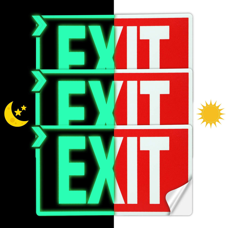 [Australia - AusPower] - EXIT Signs Glow In The Dark EXIT Decals 3 Pack 12"x7" EXIT Photoluminescent Signs Stickers, Glows For Up To 8 Hours 