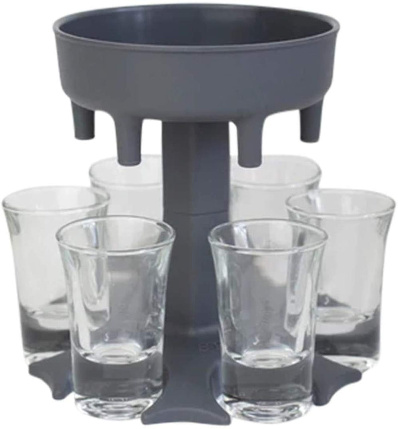 [Australia - AusPower] - 6 Shot Glass Dispenser and Holder,Drinking Games for Cocktail Party, Dispenser For Filling Liquids, Shots Dispenser, Mix Liquor Holder Stand Rack,With 6 Pcs 1.2oz Acrylic Cup Gray 