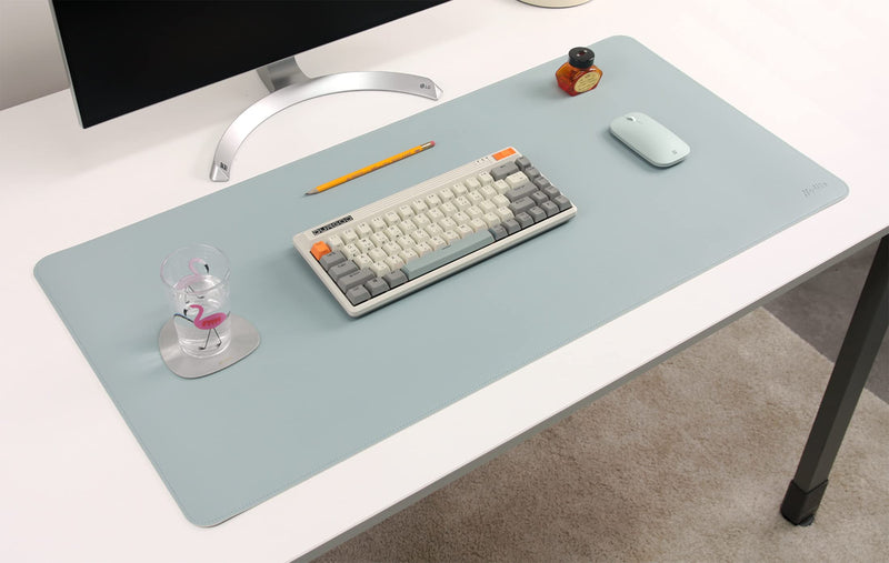 [Australia - AusPower] - DeskPaw Dual-Sided Leather Desk Pad,Blotter for Laptop Computer,Mouse Pad,Writing,Drawing,Arts and Craft Mat (Blue/Silver, 17"x35”) 17"x35” Blue/Silver 