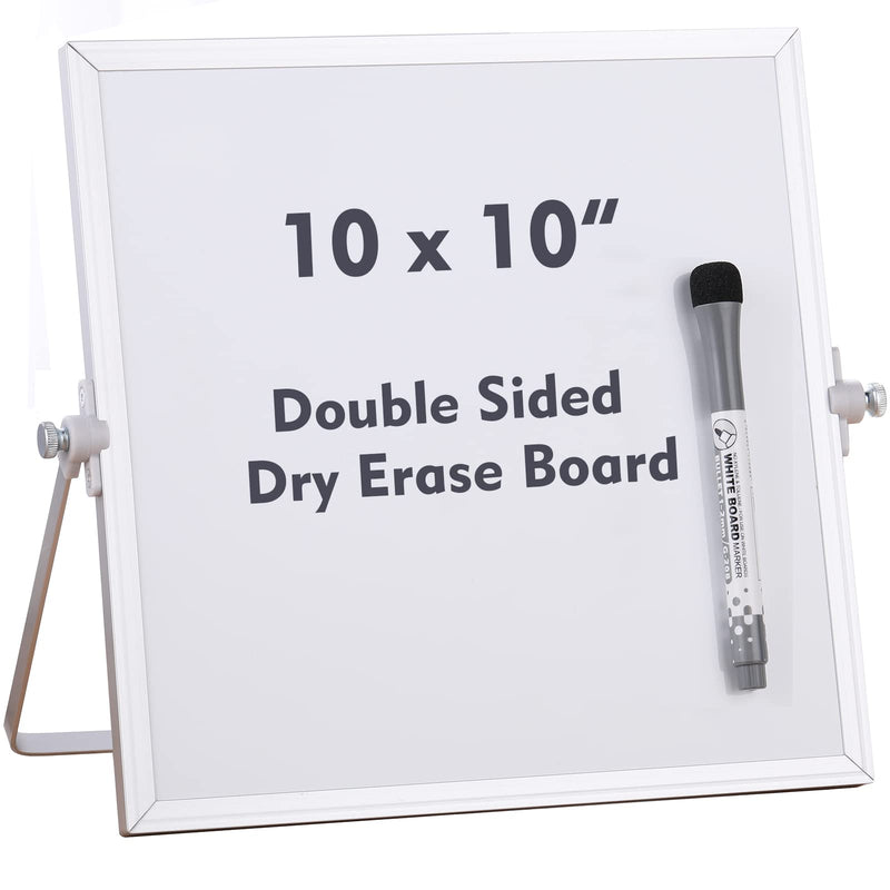 [Australia - AusPower] - Small White Board 10x10 Inch, Aelfox Magnetic Small Dry Erase Board with Stand, Double-Sided, Aluminum Frame, Desktop Whiteboard for Desk Organizer/to Do List/Kids School/Home Office 
