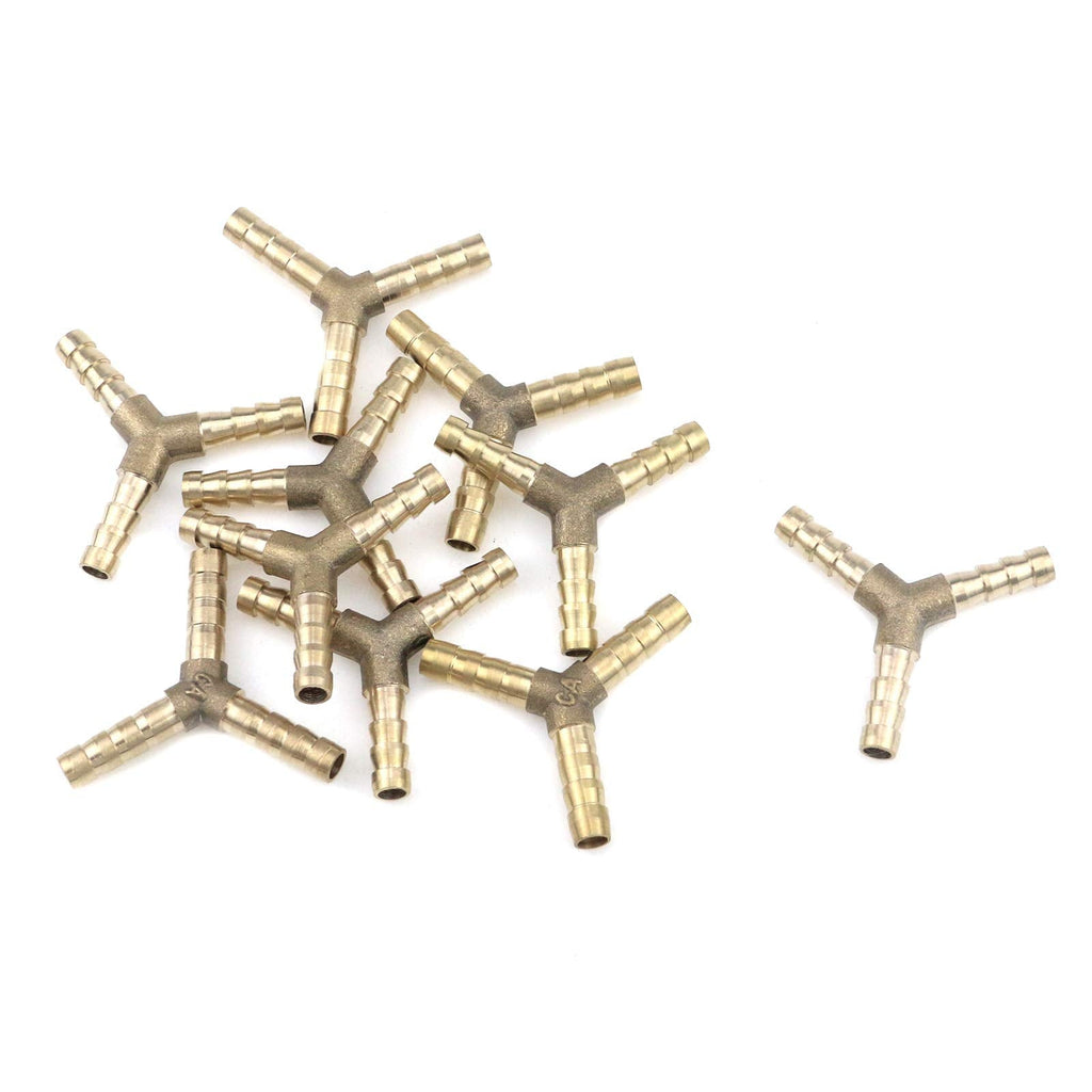 [Australia - AusPower] - Quluxe 1/4 Inch Brass Hose Barb, 3-Way Y-Shaped Hose Fitting Intersection/Split Brass Water/Fuel/Air (Pack of 10) 3 Way, 1/4" Barb 