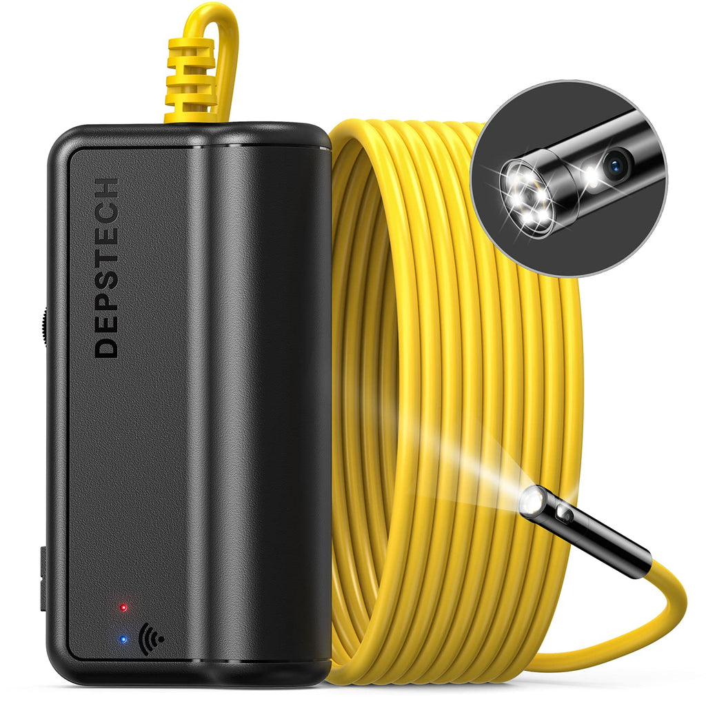 [Australia - AusPower] - DEPSTECH Dual Lens Wireless Endoscope, 1080P Scope Camera with 7 LED Lights, 0.31In Lens Video HD Inspection Camera, Zoom Waterproof Borescope Semi-Rigid Cable for Android & iOS Phone or Tablet-16.5FT Bright Yellow 