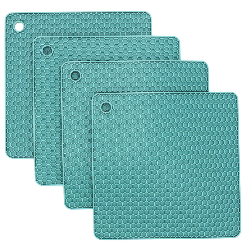 [Australia - AusPower] - Smithcraft Teal Silicone Trivet Mats for Hot Pots, Pot Holder, Multi-Purpose Drying Trivet Mat, Kitchen Table pad, (Set of 4) Non Slip, Flexible, Durable,Heat Resistant Pads (Teal-Square) C: Teal 