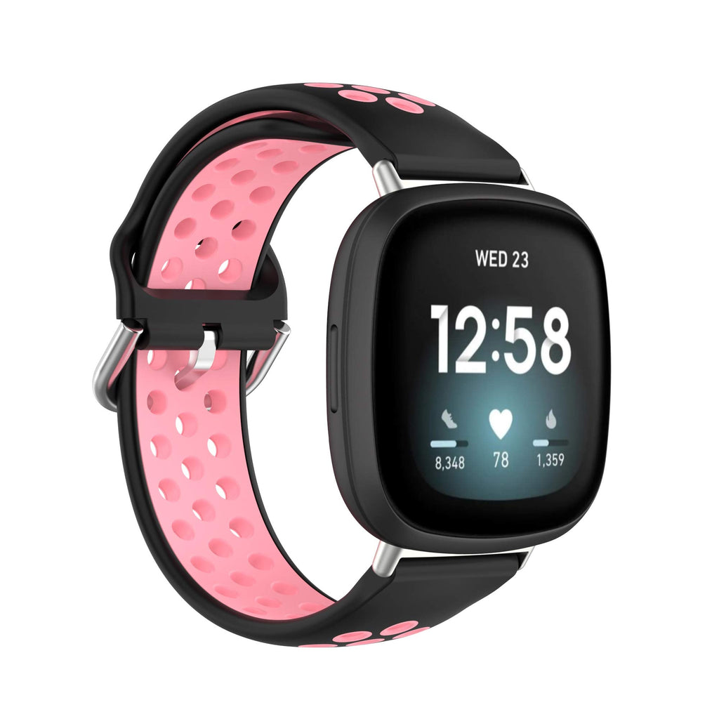 [Australia - AusPower] - BabyValley Band Compatible with Fitbit Versa 3/Sense Silicone Band+Metal Connector Breathable Bracelet Strap Smartwatch Accessories Band for Versa 3/Sense (Black+Pink) Black+Pink 