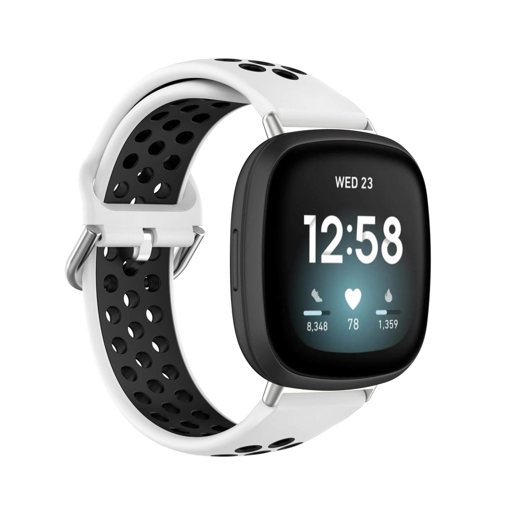 [Australia - AusPower] - BabyValley Band Compatible with Fitbit Versa 3/Sense Silicone Band+Metal Connector Breathable Bracelet Strap Smartwatch Accessories Band for Versa 3/Sense(White+Black) White+Black 