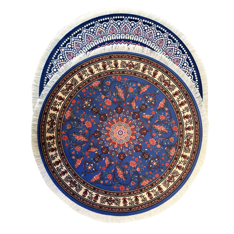 [Australia - AusPower] - Inusitus Oriental Rug Place Mats – Set of 2 Round Table Mats with Fringes - Miniature Carpet Design Table Setting placemats - Stunning Dining Table Décor for Home, Kitchen & Bars (Round) 