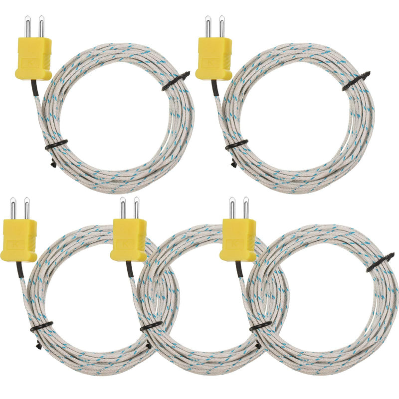 [Australia - AusPower] - 3 Meters K Type Mini-Connector Thermocouple Temperature Probe Sensor Temperature Sensing Line K Type Thermocouple Wire Measure Range -50 to 400 Celsius, Compatible with TM902C/ TES1310 (5 Pieces) 5 