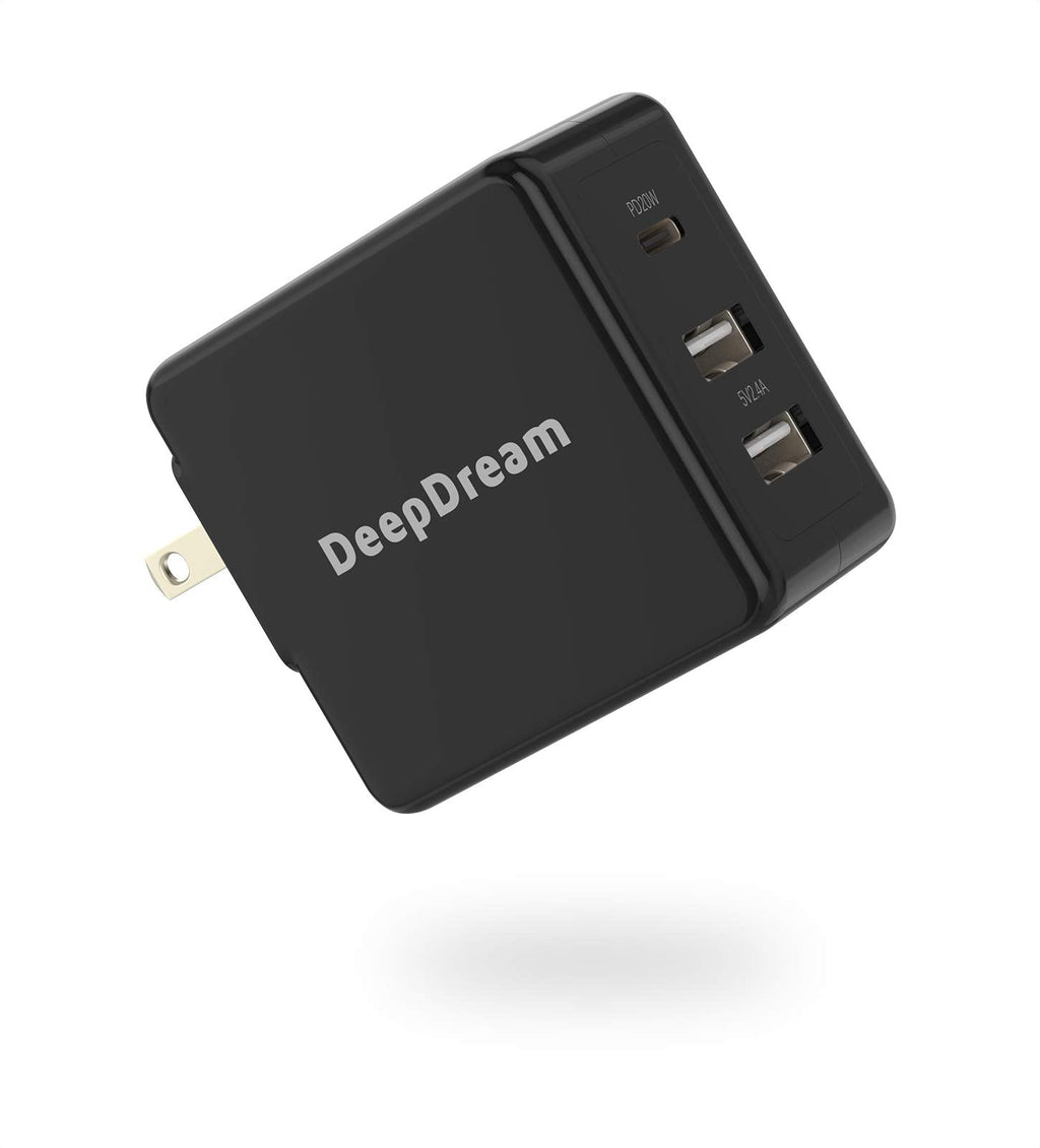 [Australia - AusPower] - Phone Charger Block, Deep Dream 20W USB C Charger + 12W USB Wall Charger, Compatible for Android SamgSung Huawei Smartphone Fast Charging, 3-Port Black 