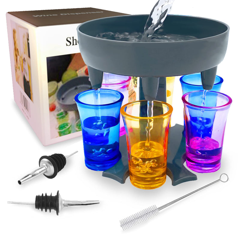 [Australia - AusPower] - Shot Glass Dispenser Holder Set - 6 Ways Liquor Dispenser Carrier Fast Drinking Party Games Jenga Uno With Buddy Liquor Bottle Pourers Straw Cleaning Brush By RemyLife 