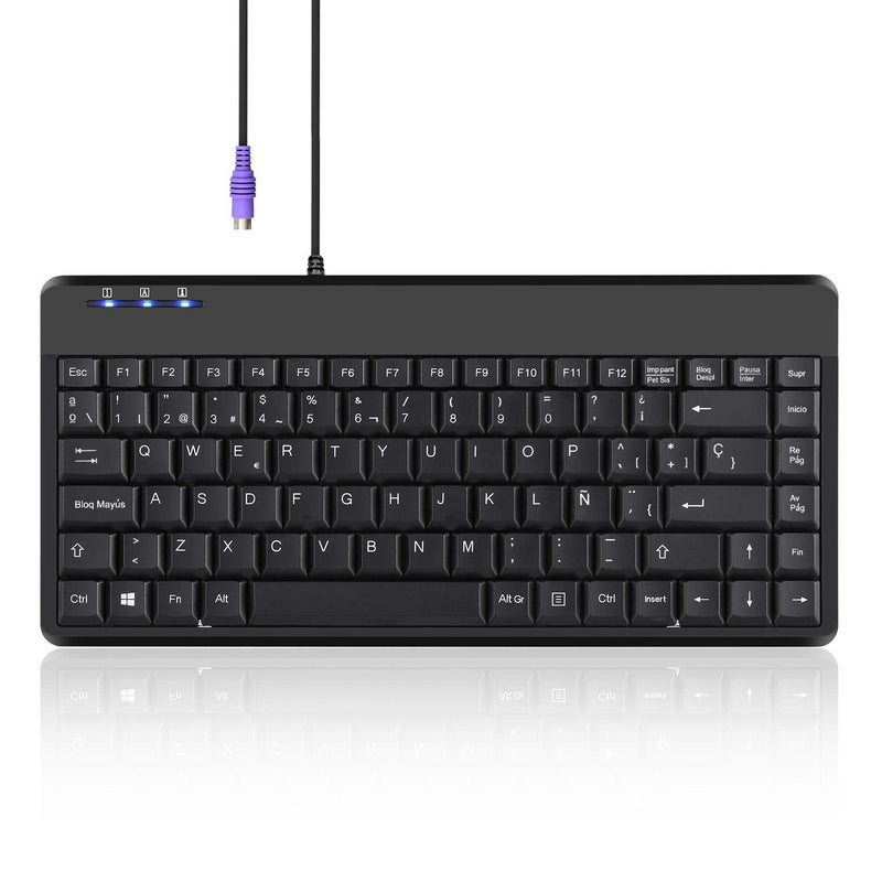 [Australia - AusPower] - Perixx PERIBOARD-409P ES Mini Teclado con PS2 Cable - 314x146x20mm - Negro - QWERTY Español 