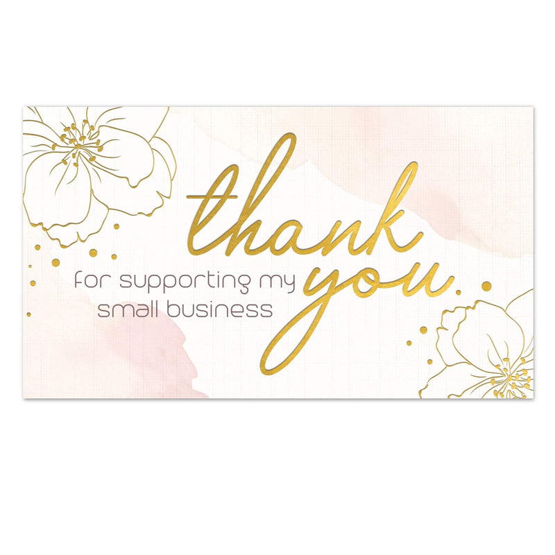 [Australia - AusPower] - 140 Thank You For Supporting My Small Business Cards, Premium Look with Gold Foil Fonts and flowers, 2" x 3.5" Business card Size, Highly Recommended For Handmade Goods, Gift Shop Package Inserts Pastel Pink-A 