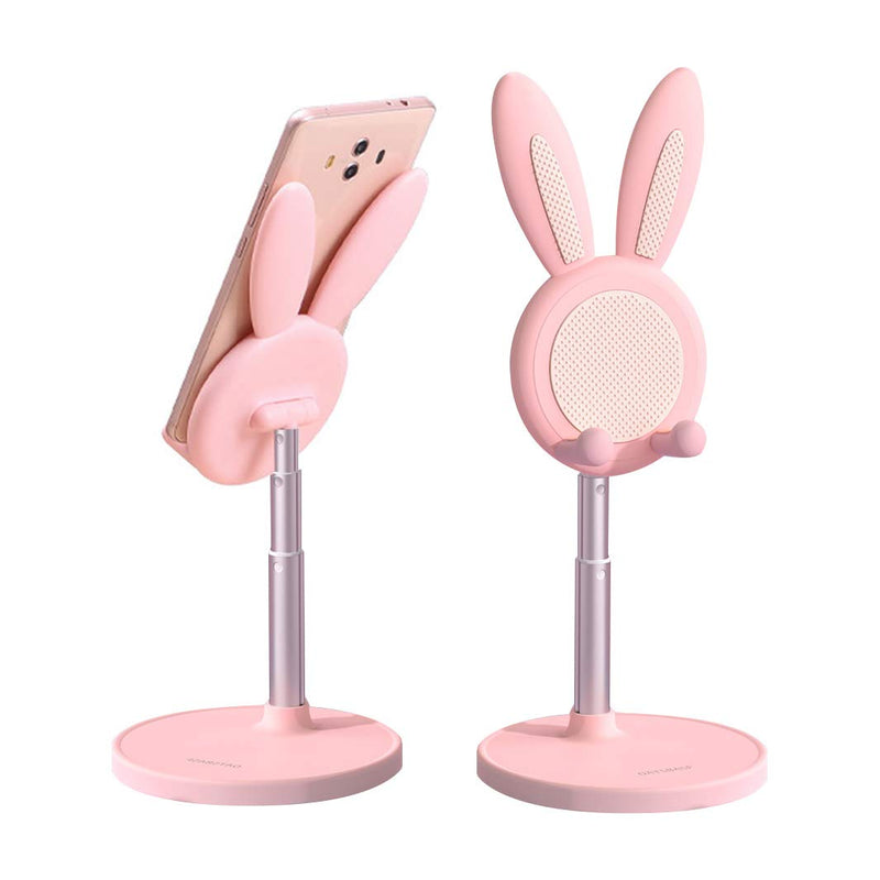[Australia - AusPower] - NocksyDecal Cute Bunny Phone Holder, Pink Desktop Cell Phone Holder Stand Compatible with All Mobile Phone/Tablet, Height Angle Adjustable, Office Decor Gift for Girl 