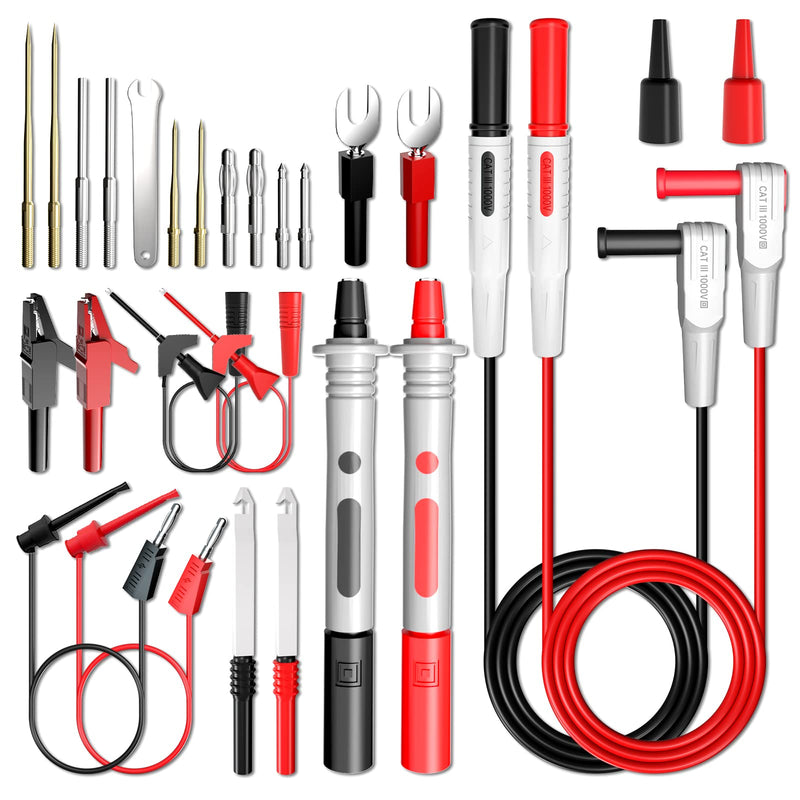 [Australia - AusPower] - Goupchn Silicone Multimeter Test Leads Kit 25PCS with Replaceable Gold-Plated Precision Sharp Probe Set, Alligator Clips, Test Hooks and Wire Piercing Test Probes P1308D 