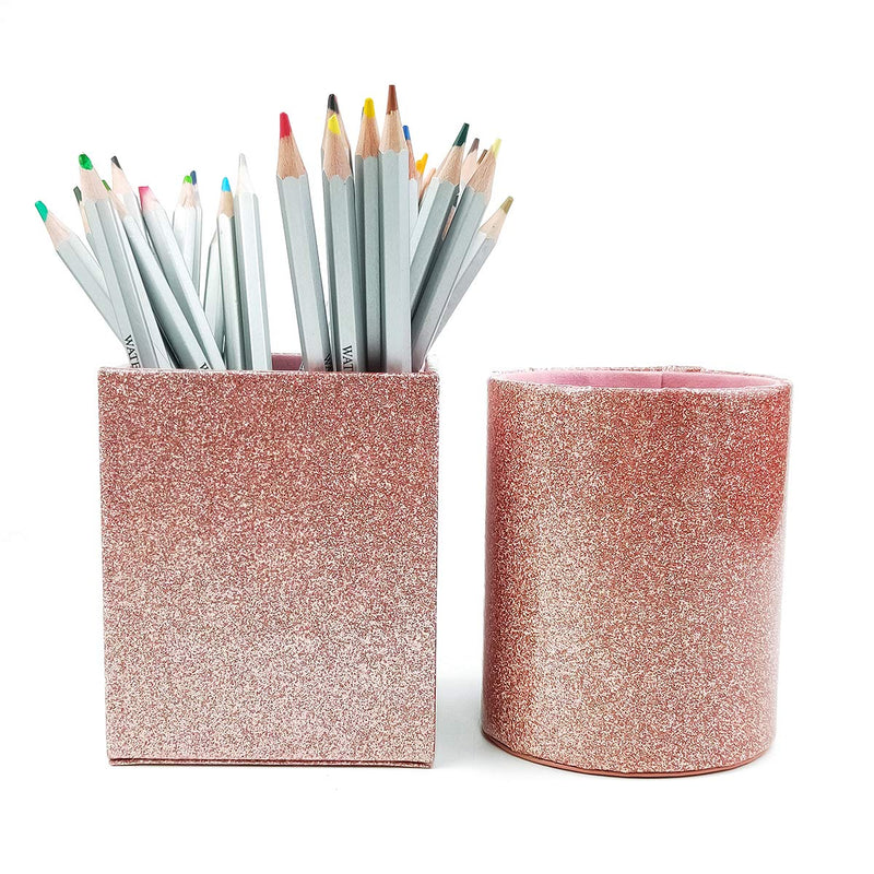 [Australia - AusPower] - 2 Pack Pink Glitter Pen Holder PU Sparkle Pencil Holder Girls Cute Pen Cup Container Women Desk Accessories Office Supplies Makeup Brush Holder Desk Organizer for Office School Home Desk Supplies 
