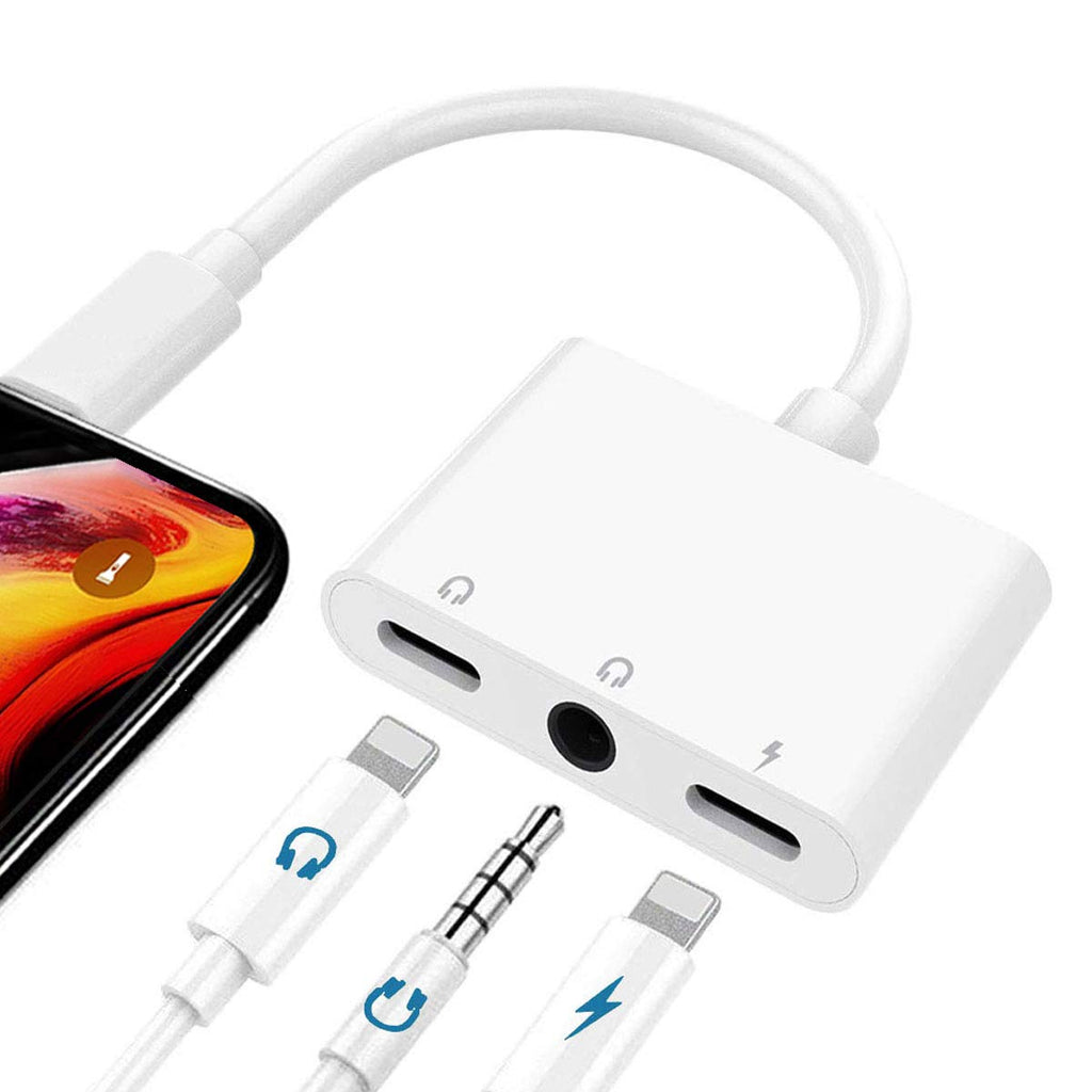 [Australia - AusPower] - 3.5mm Headphone Splitter for iPhone iPad 3 in 1 Earphone Jack Adapter with Fast Charging Lightning Audio Jack Connector Compatible for iPhone 13 12 11 X XR XS 8 7 iPad 