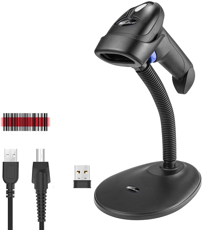 [Australia - AusPower] - NetumScan Wireless Barcode Scanner with Stand, Portable Automatic Barcode Reader 2-in-1 (2.4G Wireless & USB 2.0 Wired QR Code Scanner for Warehouse POS and Computer (1D) 1D 