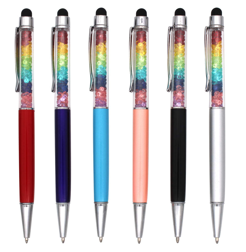 [Australia - AusPower] - Gullor 2 in 1 Bling Diamond Retractable Ballpoint Pen with Screen Touch Pen for Tablet, Phones, 6 Pack Multicolored A(6PCS) 
