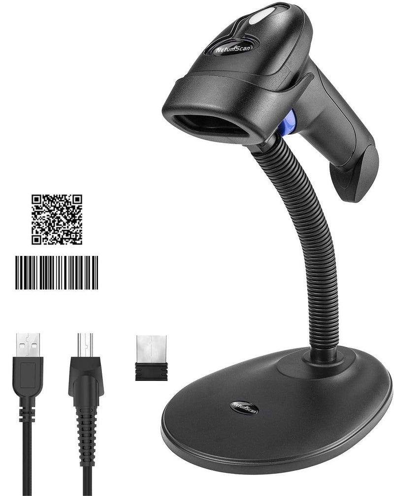 [Australia - AusPower] - Wireless 1D 2D Barcode Scanner with Stand, NetumScan Portable Automatic QR Code Scanner Supports Screen Scan Handheld CMOS Image Bar Code Reader with USB Receiver for Warehouse POS and Computer 1D & 2D Barcode Scanner 