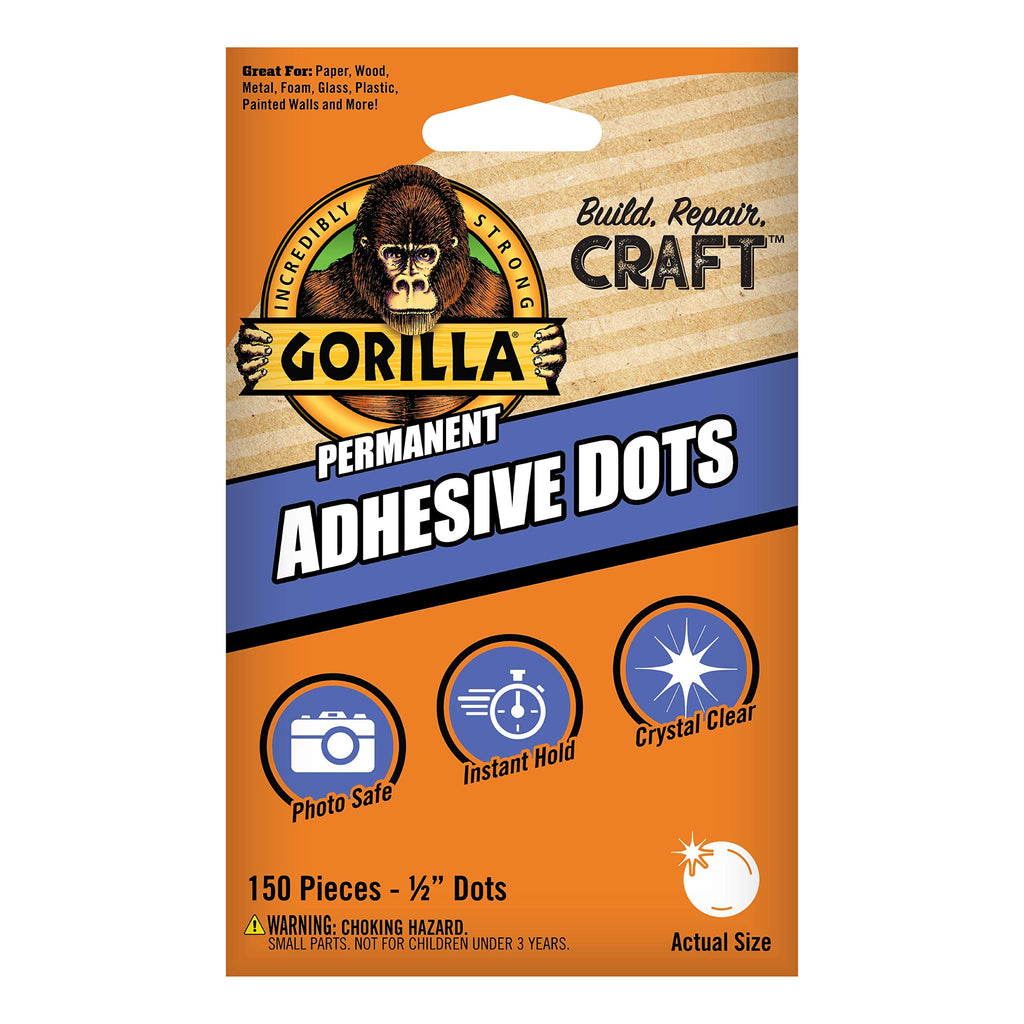 [Australia - AusPower] - Gorilla Permanent Adhesive Dots, Double-Sided, 150 Pieces, 0.5" Diameter, Clear, (Pack of 1) 1 Pack 