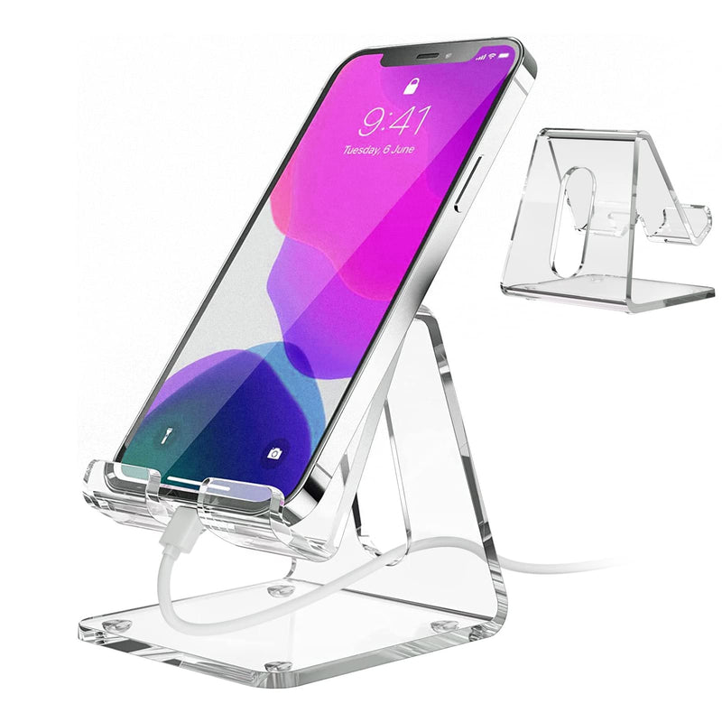 [Australia - AusPower] - KTRIO Cell Phone Stand, Acrylic Phone Holder for Desk, Clear Phone Stand, Dock, Cradle Compatible with iPhone 13 Pro Max 11 12 XR 7 8 Plus, Samsung Galaxy, Google Pixel, Home Office Desk Accessories Acrylic Clear 