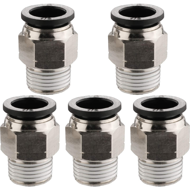 [Australia - AusPower] - Jienk 5PCS Pneumatic Male Straight 1/2" Tube OD x 3/8" NPT Thread Push to Connect Air Fittings, Quick Connector for Air Ride Air Horn Air Compressor 1/2"OD x 3/8"NPT 5 